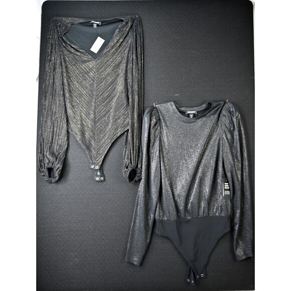 Set of 2 EXPRESS Long Sleeve Bodysuits SHIMMER XS NWT - Picture 1 of 9